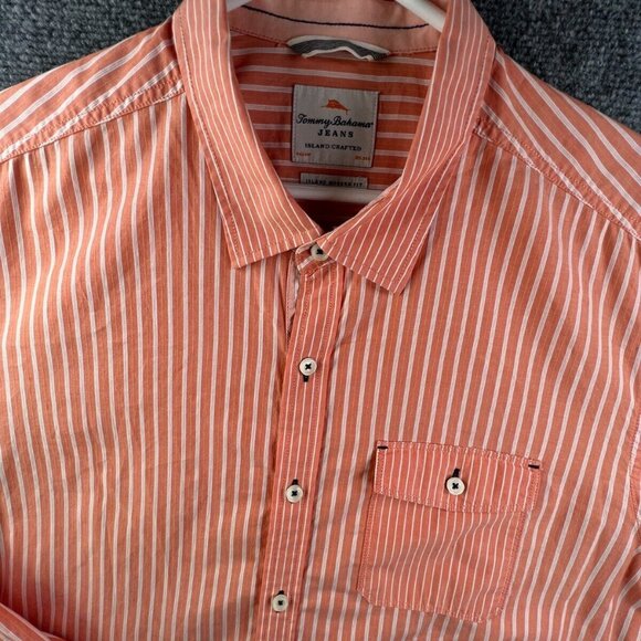 Tommy Bahama Button Up Shirt Men’s Striped Orange White Island Modern Fit XL - Picture 1 of 10